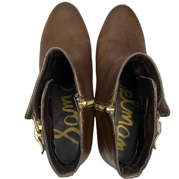 SAM EDELMAN PETER LEATHER ANKLE BOOTS BROWN - Picture 5 of 11